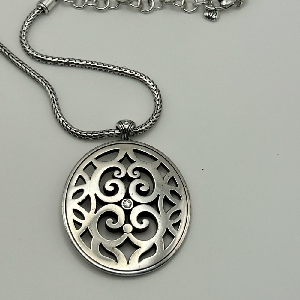 Brighton Destino Necklace 17" Silver Plated Crystal Adjustable Chunky Chain - Picture 3 of 15